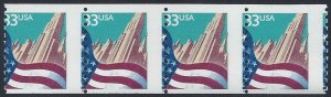 3280 - 33c Misperf Error / EFO Strip 4 Flag And City Mint NH (Stk4)