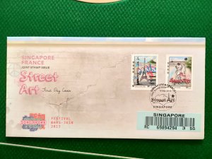 SINGAPORE 2015 U/ADDRESSED REGISTERED  FDC - SINGAPORE FRANCE JOINT ISSUE.