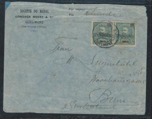 ZAMBEZIA (P2912B) 1905 25 PROVISORIO PR COVER QUELIMANE TO SWITZERLAND