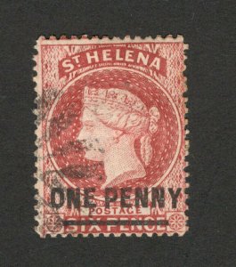 St Hellena - USED - Queen Victoria overprint ONE PENNY - perf. 14