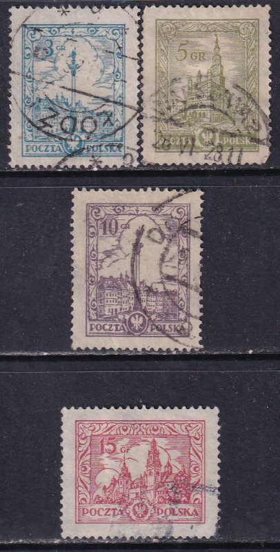 Poland 1926-7 Sc 238-41 Various Buildings Architectural Redrawn Stamp Used