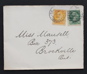 Canada 1894 Small Cover in Period Small Queen #35,36 Squared Circle Back Stamp