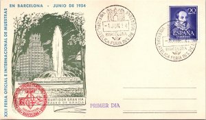 Spain 1964 FDC - 22nd Off & Int'l Exhibition Barcelona - Green Cover - J8603