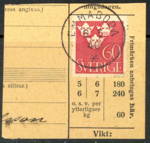 SWEDEN 1939 60o THREE CROWNS Issue Sc 282 on Piece w EMMABODA cds