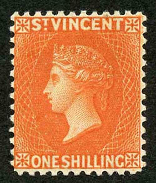 ST VINCENT SG45 1883 1/- orange-vermilion wmk CA perf 12 STUNNING Colour