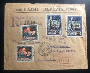 1920 Liepaja Latvia Commercial Registered Cover To Peru IL USA