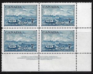 CANADA - #313 - 7c STAGECOACH & PLANE STAMP CENTENARY LR PLATE #2 BLOCK MNH