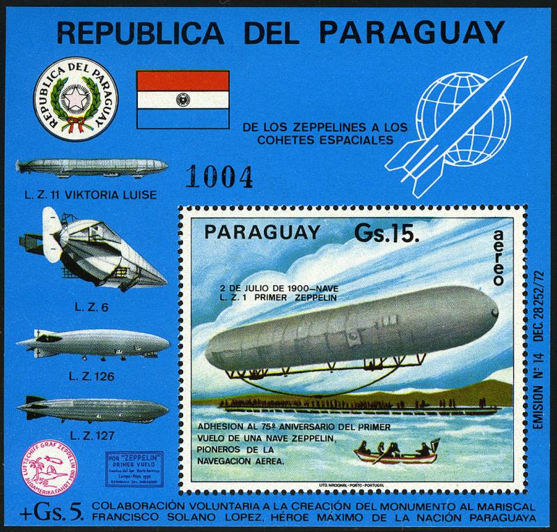 Paraguay C418 S/S, Mnh. Zeppelin, Barche, 1975