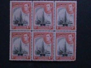 ​BERMUDA -1938 SC #118- KING GEORGE VI & HAMILTON HARBOR MNH BLOCK OF 6 OG VF