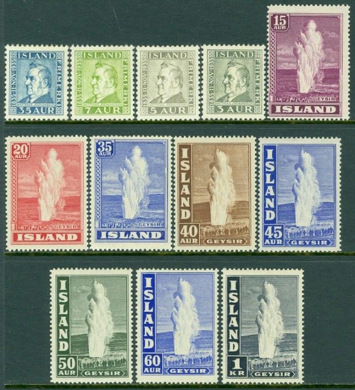 EDW1949SELL : ICELAND 1935-45 Sc#195-98, 203-08B Both Cplt sets VF MOGH Cat $127