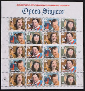 U.S. Used #3157a 32c Opera Singers. Sheet of 20. CDS Cancel. Choice!