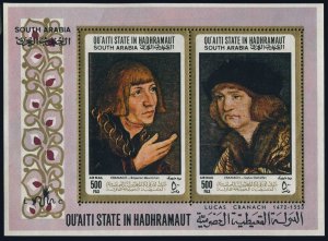 Aden Quaiti Hadhramaut Mi 155-156 Bl.18A,MNH. Painting by Lucas Cranach,1967.