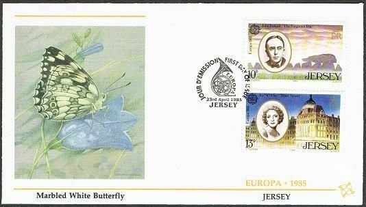 Jersey 353-355,two FDC.Michel 347-349. EUROPE CEPT-1985.Composer,Actress.