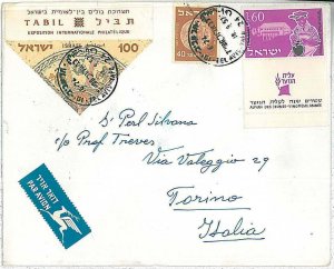 26971 - ISRAEL - POSTAL HISTORY - AIRMAIL Cover to ITALY 1957 - TABIL with TABS