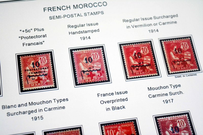 COLOR PRINTED FRENCH MOROCCO 1891-1955 STAMP ALBUM PAGES (46 illustrated pages)