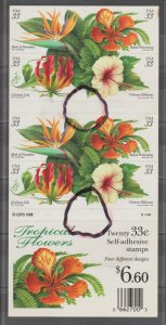 3313b, 3310-13, Booklet pane of 20. Tropical Flowers, MNH, .33 Cent.