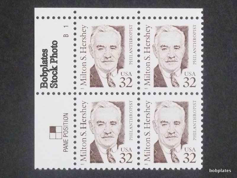 BOBPLATES #2933 Milton Hershey Upper Left Plate Block #B1 PP1 F-VF NH SCV=$3