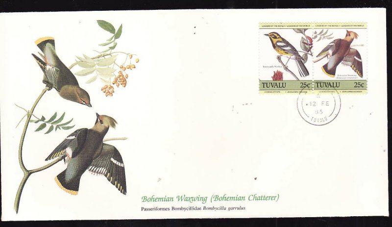 Audubon's Birds of the World #82b-Tuvalu-Bohemian Waxwing-Townsend's Warbler-FDC