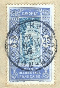 France Cols DAHOMEY Stamp 25c Porto Novo 1920 CDS Used {samwells} LGREEN125