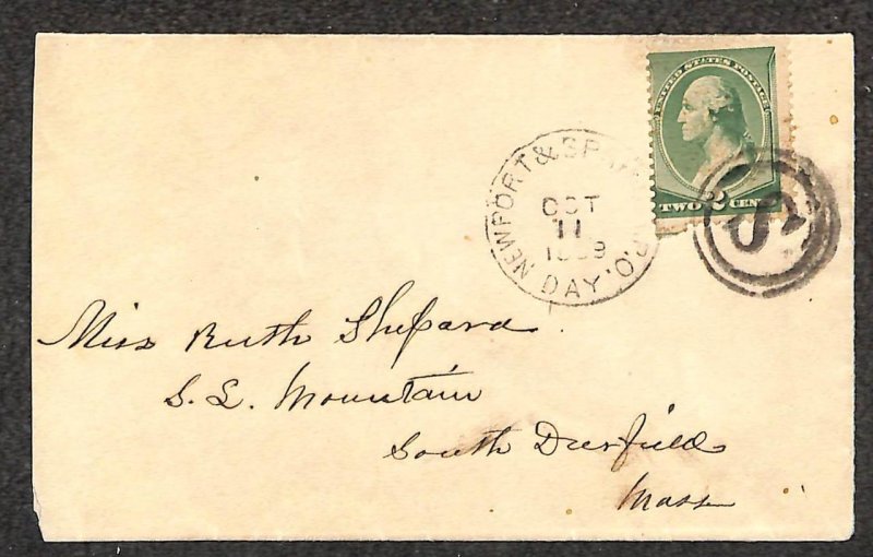 USA 213 STAMP NEWPORT & SPRING DAY RPO FANCY CANCEL S.S..MOUNTAIN MASSACHUSETTS