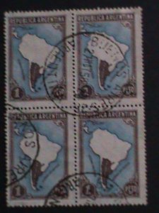 ​ARGENTINA-1935 SC#446   87 YEARS OLD- MAP OF SOUTH AMERICA -USED BLOCK-VF
