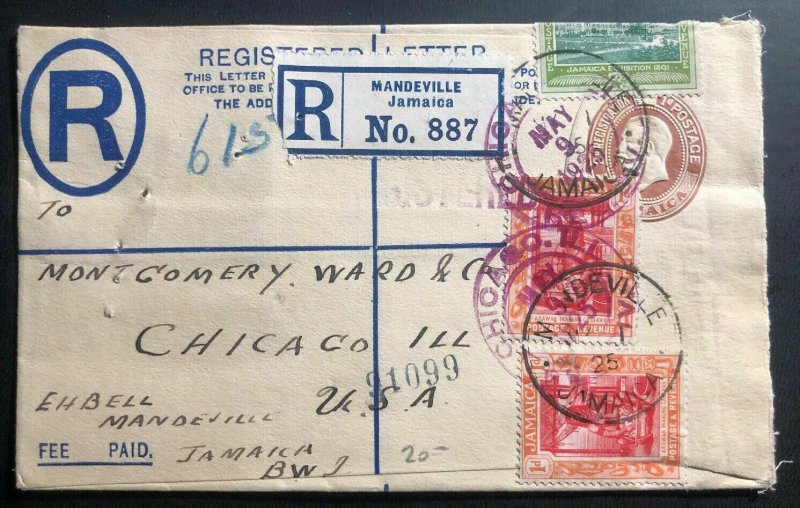 1925 Mandeville Jamaica Registered Letter Cover To Chicago IL USA