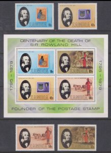 ZAMBIA - 1979 DEATH CENTENARY OF SIR ROWLAND HILL SET OF 4-STAMPS + 1-MS MNH
