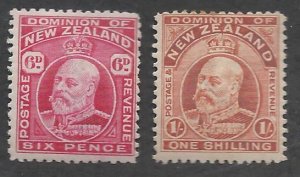 NEW ZEALAND 1909 KEVII 6D AND 1/-