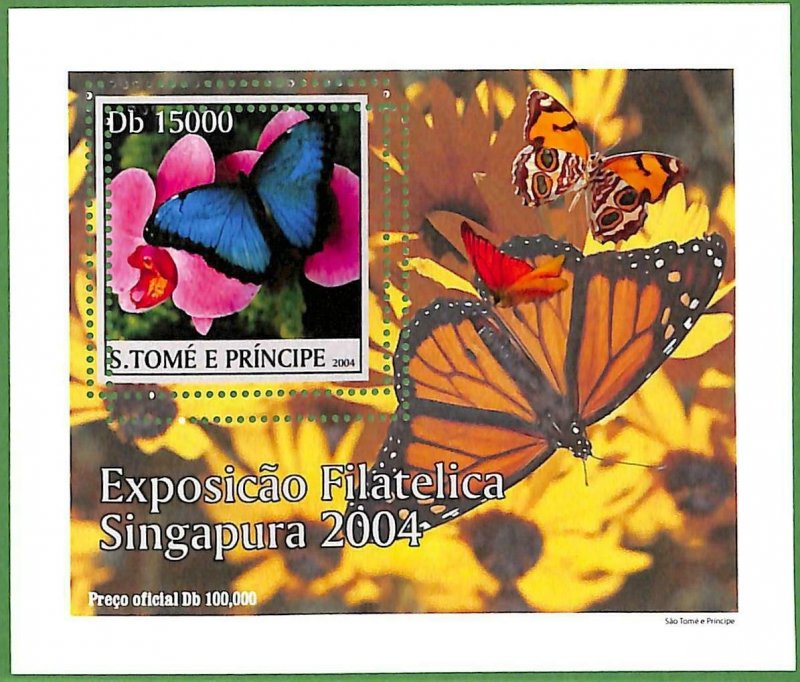 A0548 - S. TOME' & PRINCIPE -  ERROR  MISSPERF SHEET -  Butterflies  2004