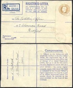 RP64 KGVI 5 1/2d Brown Registered Envelope PA and Co Imprint Blue Lining Size G