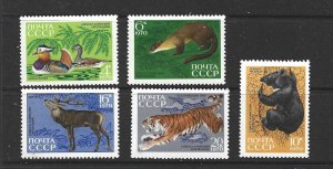 RUSSIA - 1970 ANIMALS FROM THE SIKHOTE-ALIN RESERVE - SCOTT 3759 TO 3763 - MNH