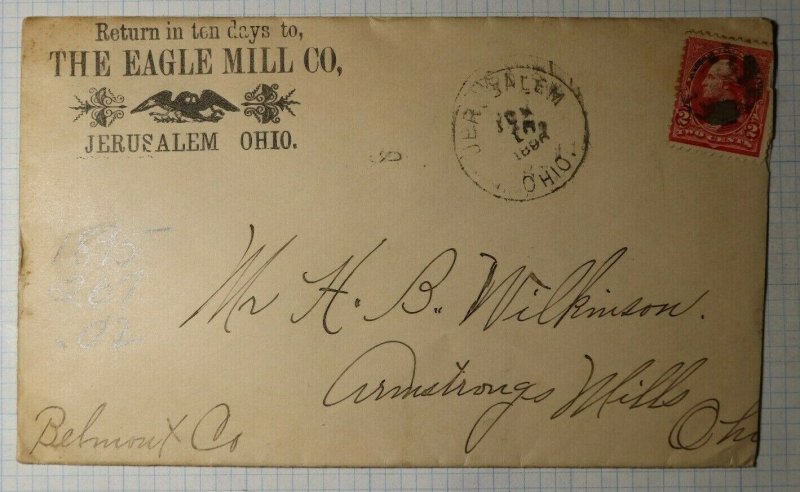 Quaker Mormon Eagle Mill Co Jerusalem OH 1896 Cover Ad Rare Cancel From Period 