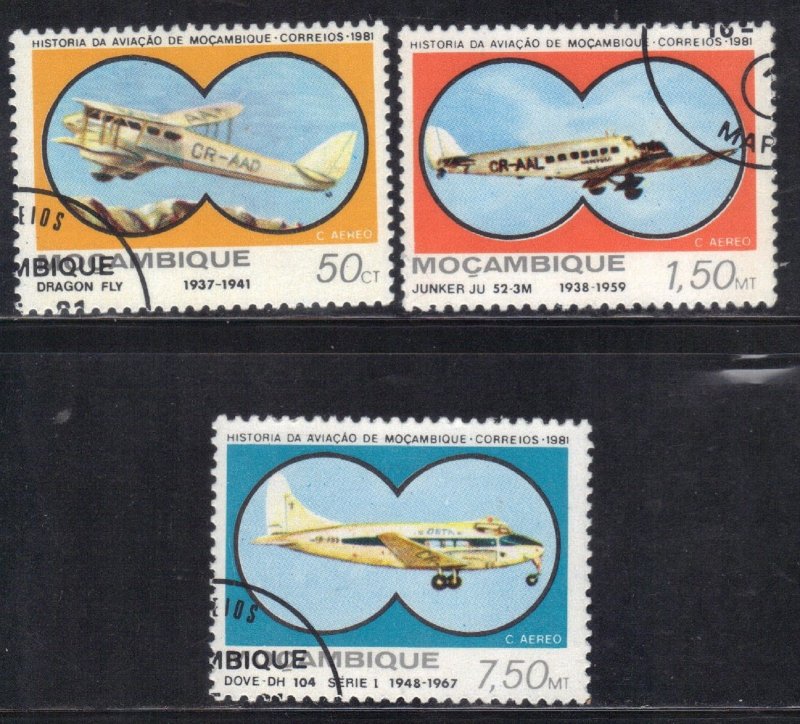 MOZAMBIQUE SC# C39+40+42 **USED**  1981  AIRPLANES  SEE SCAN