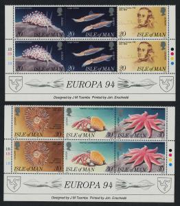 Isle of Man 596a,9a Bottom Blocks MNH Fish, Marine life, Edward Forbes