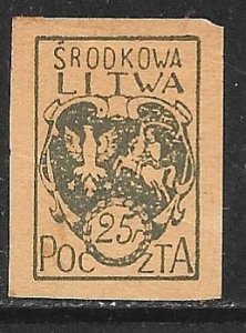 Central Lithuania 2: 25f Coat of Arms, imperf, unused, NG, F-VF