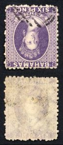 Bahamas SG31 6d Deep Violet Wmk CC INVERTED Perf 12.5 Fine used