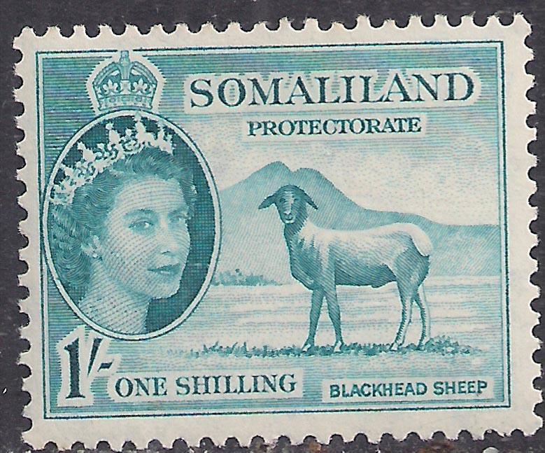 Somaliland 1953 - 58 QE2 1/-d Light Blue MM SG 144 ( R1028 )