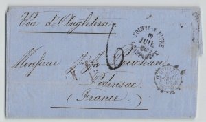 Guadeloupe 1863 Pointe a Pitre to Podensac France via England Stampless SFL