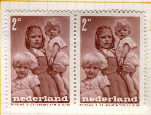 NETHERLANDS; 1947 early Child Welfare issue fine Mint hinged 2c. PAIR