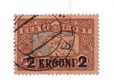 Estonia Sc  106 1930 2 kr ovpt on 300m Map stamp used