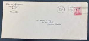 1936 Manila Philippines Office Of The President Official Cover To Iloilo OB