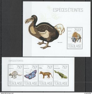 2013 Togo Endangered Species Animals Birds Fishes Butterflies Kb+Bl ** Tg637