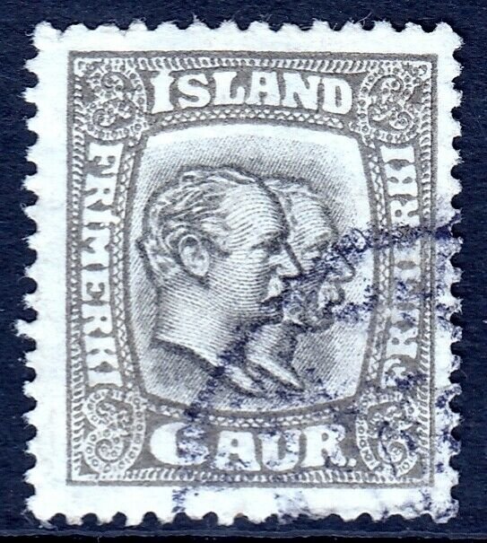 ICELAND — SCOTT 103 — 1915 6a TWO KINGS ISSUE P14X14½ — USED — SCV $150