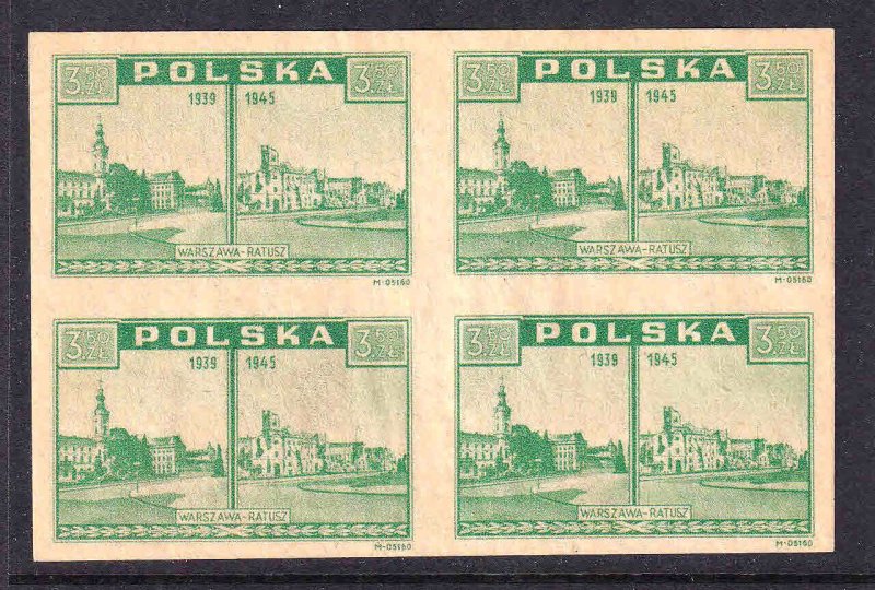 POLAND 3.50Zl BLOCK 4 WARSZAWA-RATUSZ  LOCAL NO GUM AS ISSUED VF SOUND