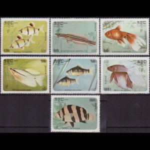 CAMBODIA 1985 - Scott# 638-44 Fish Set of 7 NH