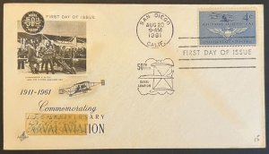 NAVAL AVIATION #1185 AUG 20 1961 SAN DIEGO CA FIRST DAY COVER (FDC) BX5