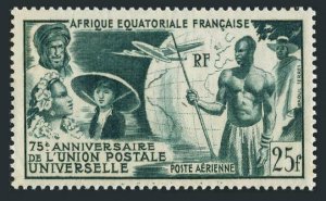 French Equatorial Africa C34,MNH.Mi 284. UPU-75,1949.Colonials,Globe,Plane.