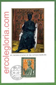 37250 - VATICAN - MAXIMUM CARD - 1962 - St. Peter statue in the Vatican Basilica-