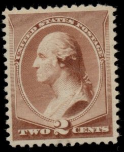 US #210, 2¢ red brown, og, NH, VF/XF, Scott $135.00