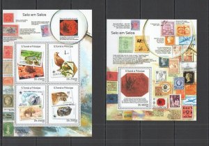 St1666 2014 Sao Tome & Principe Stamps On Stamps Wwf Birds Animals Kb+Bl Mnh